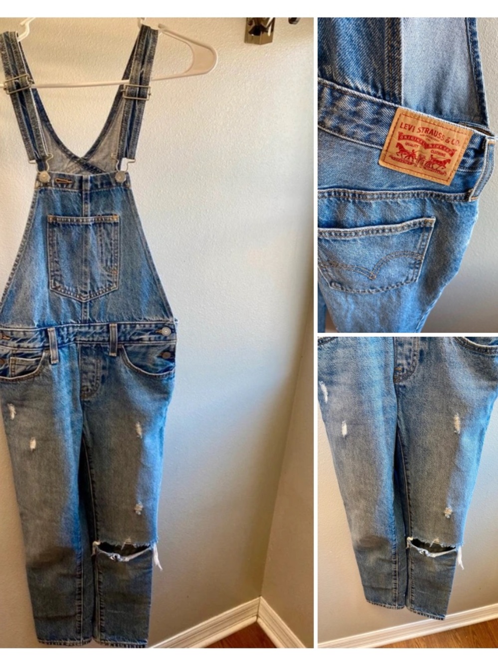 Levi's Light Blue Distressed Denim Overalls